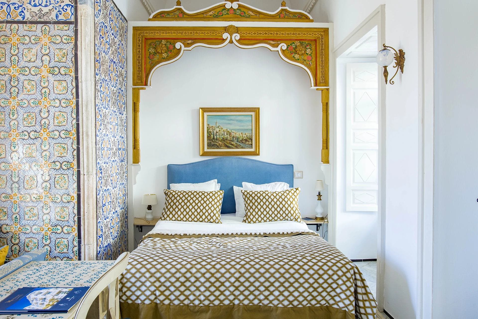 Ornate bedroom at the hotel